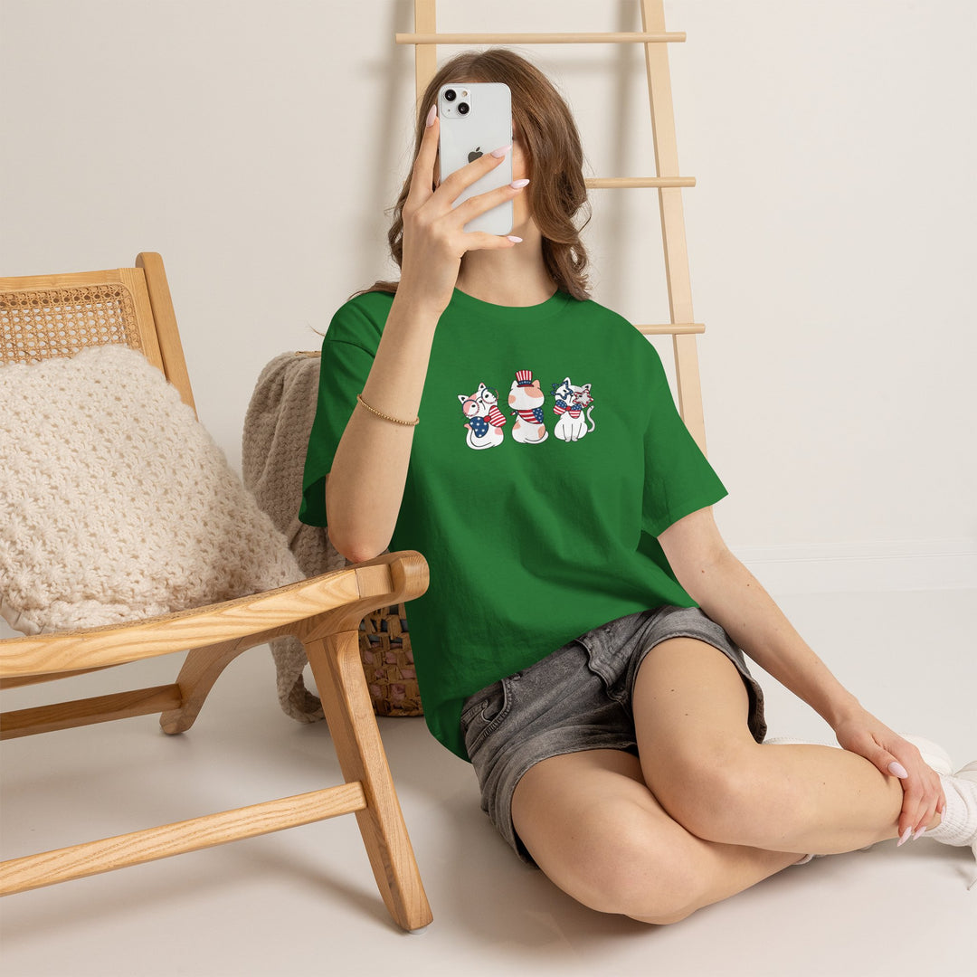 Flag Waving Cats Cotton Tee