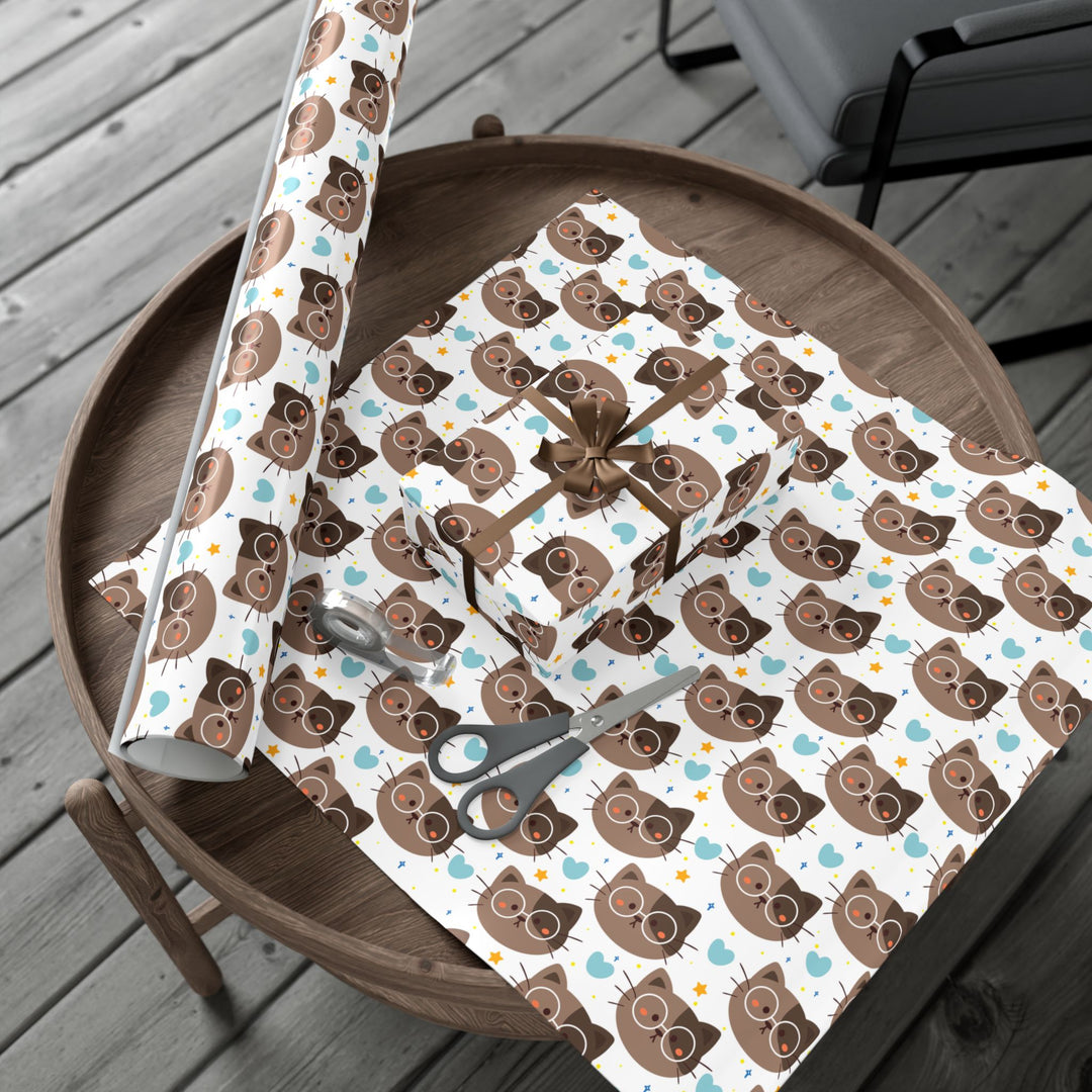 Brown Cat with Glasses Gift Wrap