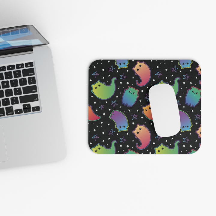 Rainbow Ghost Cat Mouse Pad
