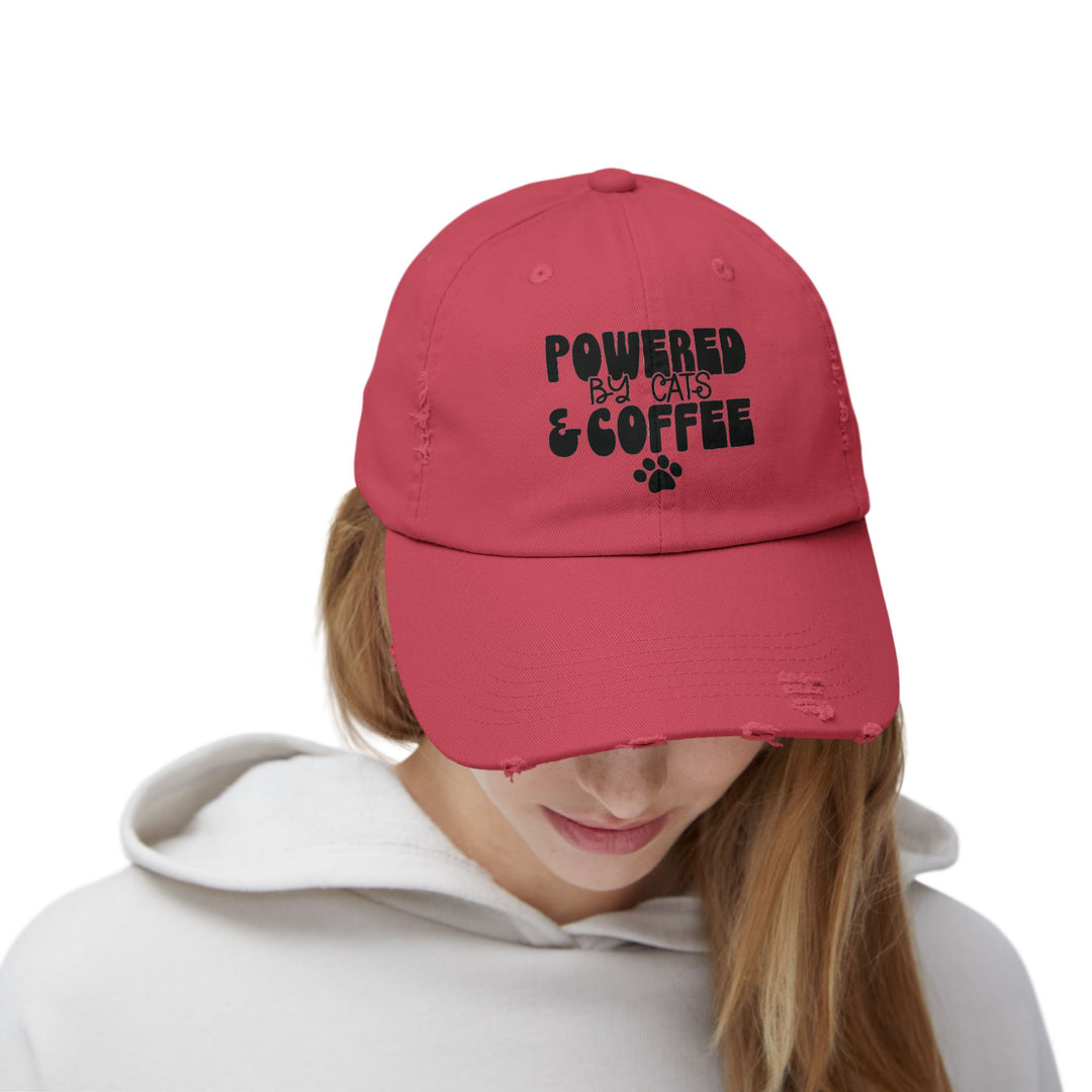 Cats and Coffee Unisex Distressed Hat