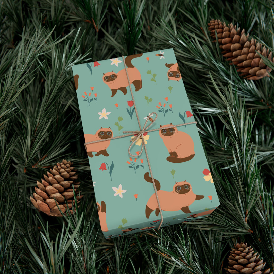 Siamese Cat and Flowers Gift Wrap