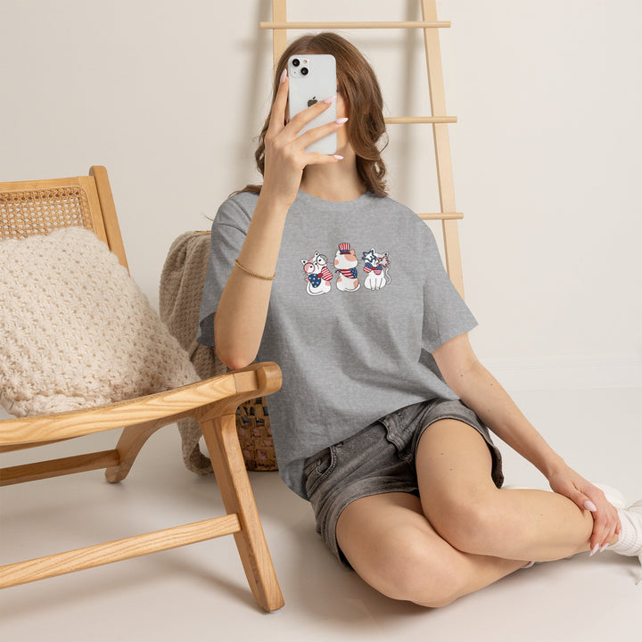 Flag Waving Cats Cotton Tee