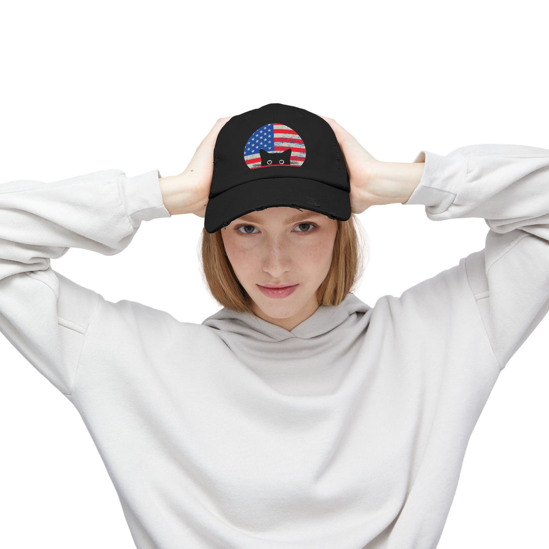 Star Spangled Kitty Unisex Distressed Hat