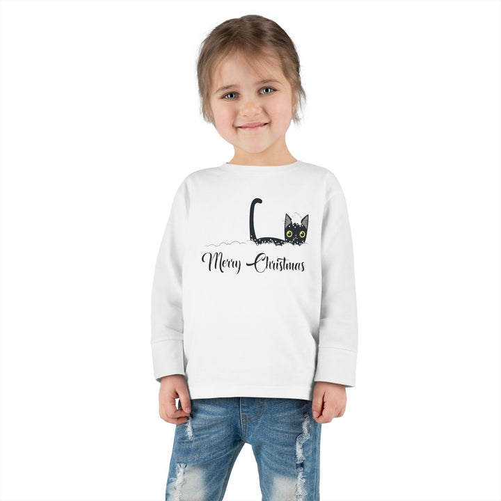 Snowy Christmas Cat Toddler Long Sleeve Tee