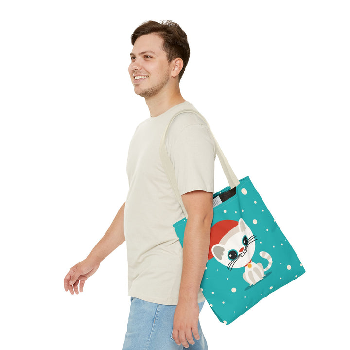 Teal Santa Cat Tote Bag