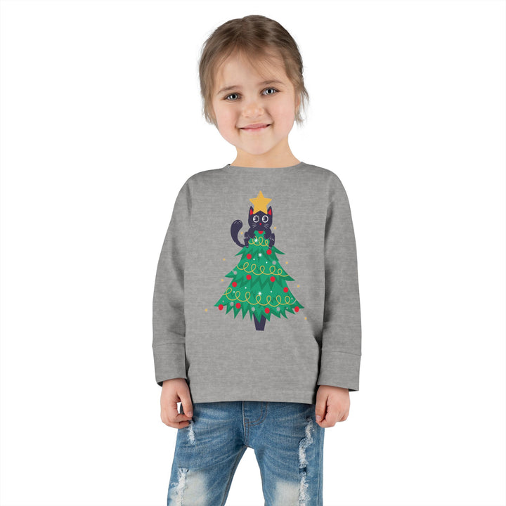 Cat Christmas Tree Toddler Long Sleeve Tee