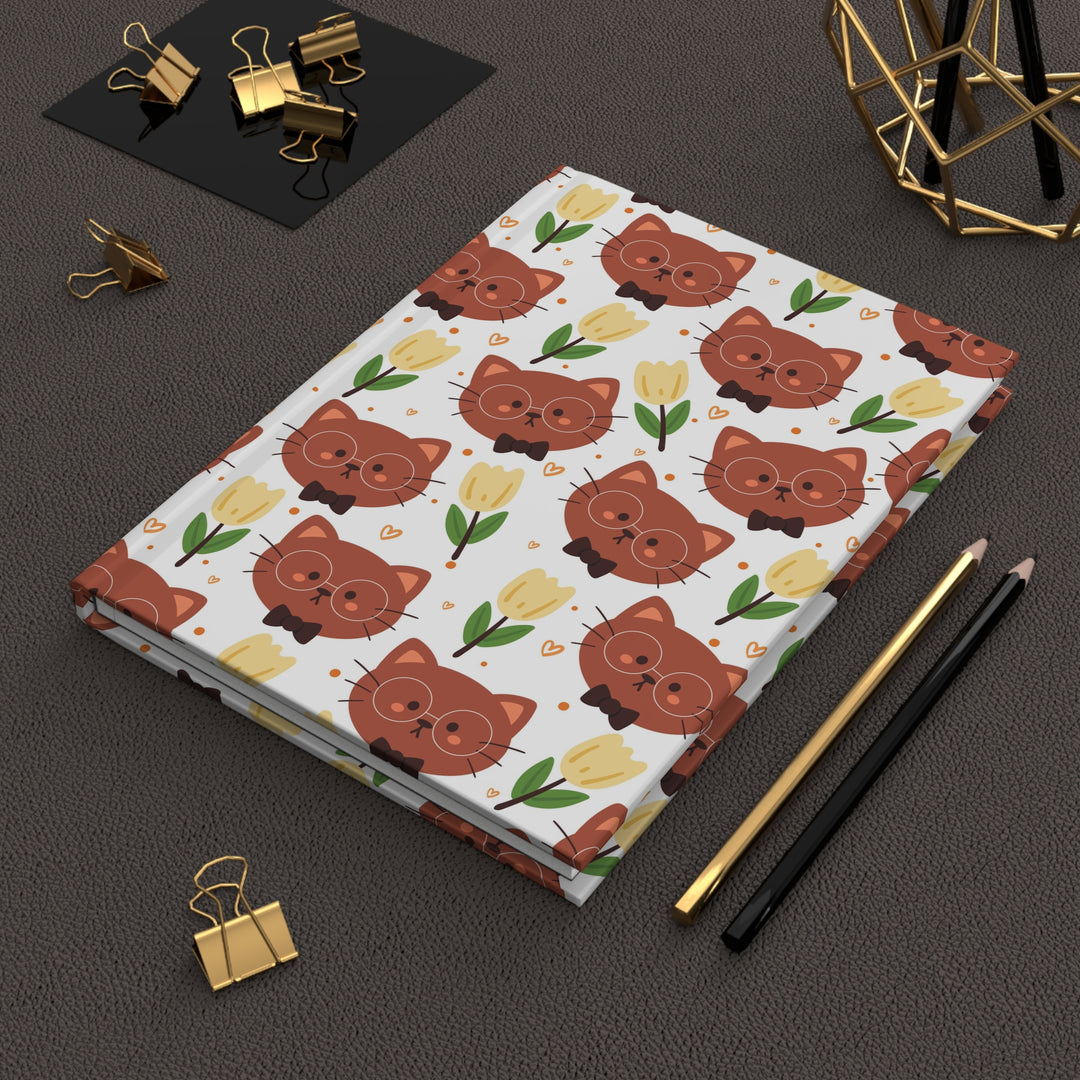 Brown Cat and Tulips Hardcover Journal