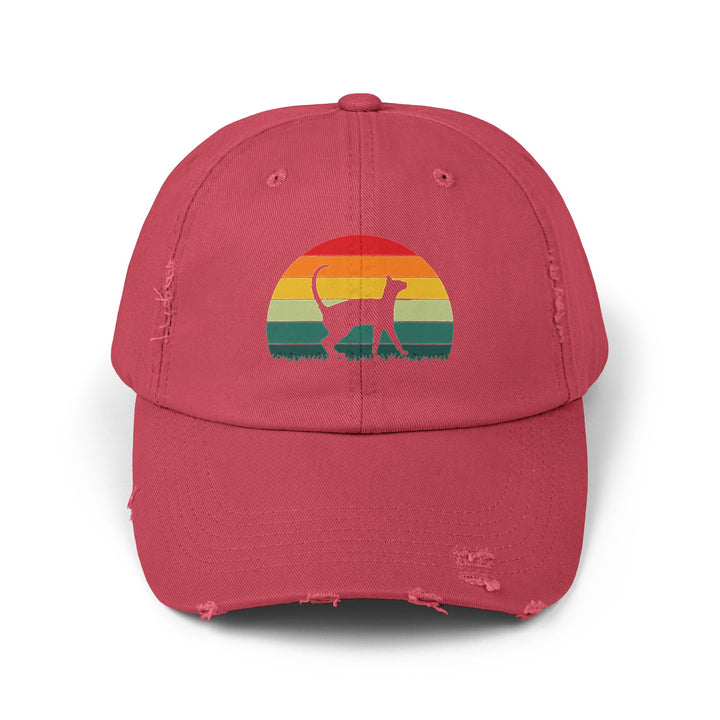 Sunset Cat Unisex Distressed Hat