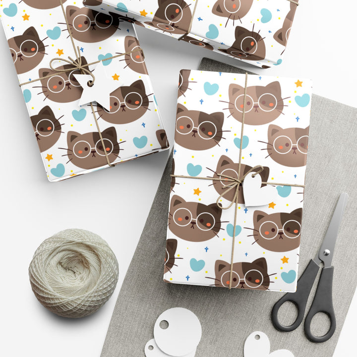Brown Cat with Glasses Gift Wrap