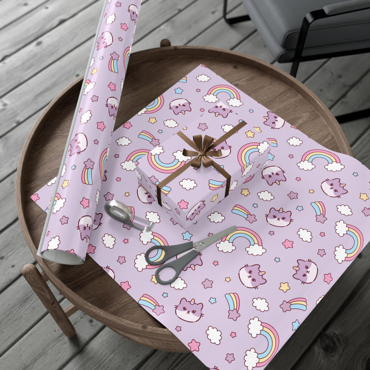 Purple Cats and Rainbows Gift Wrap