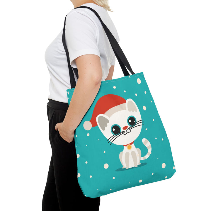 Teal Santa Cat Tote Bag