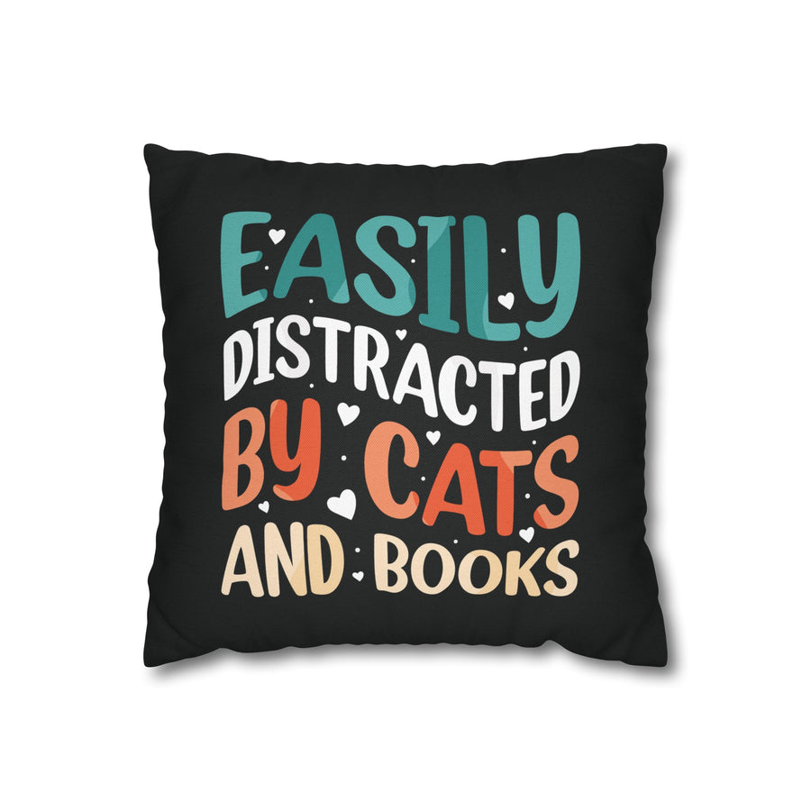 Cats and Books Square Pillow - Happy Little Kitty