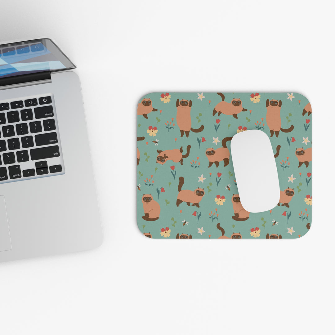 Siamese Cat and Flowers Mouse Pad