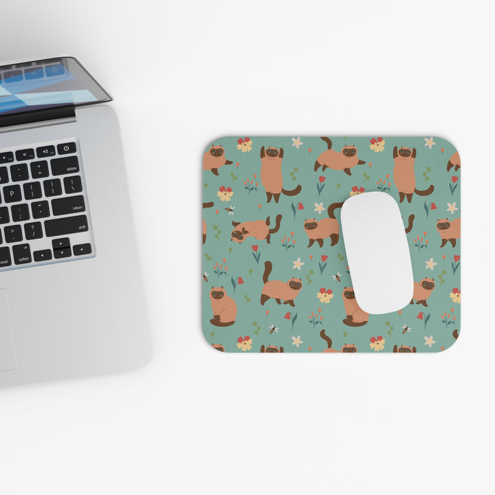Siamese Cat and Flowers Mouse Pad
