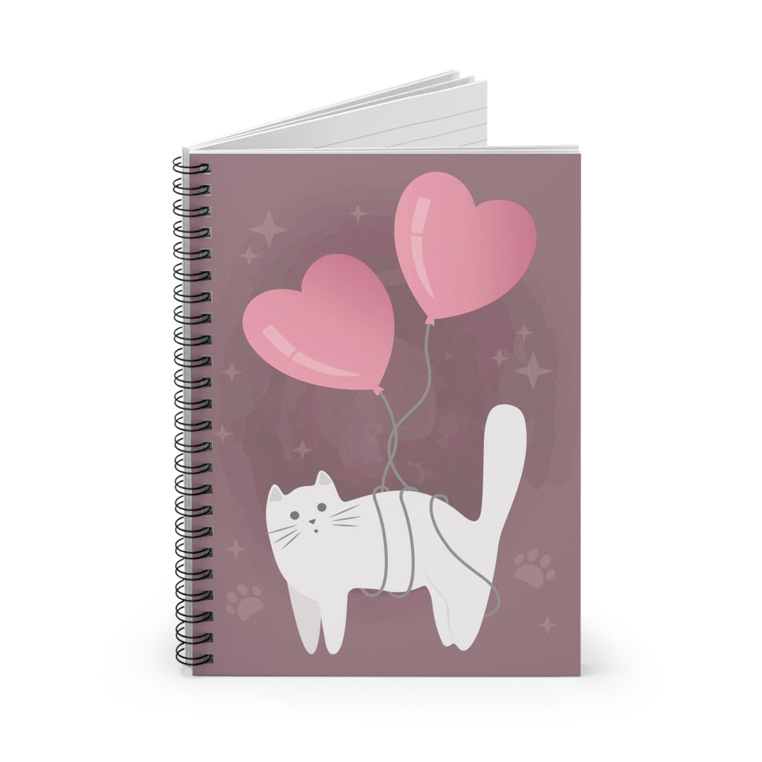 Cat With Heart Balloons Spiral Notebook