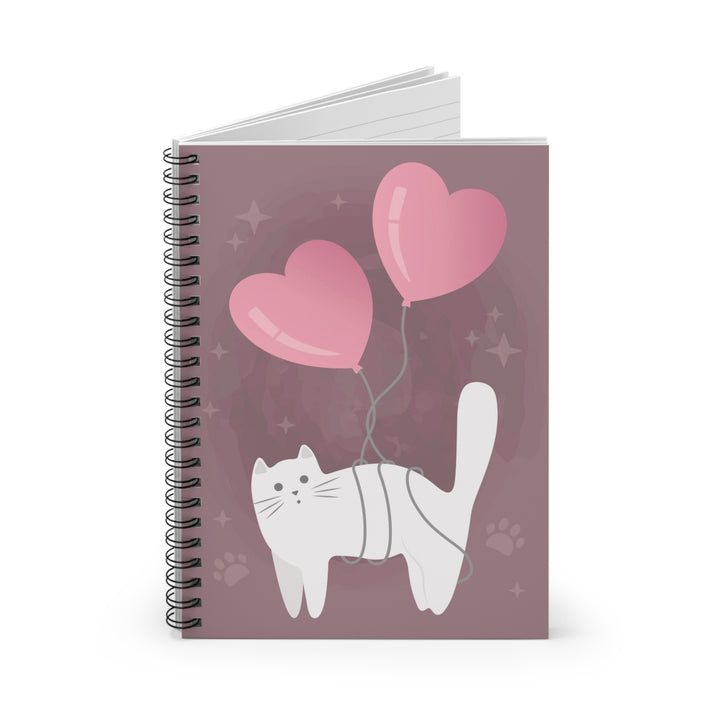Cat With Heart Balloons Spiral Notebook