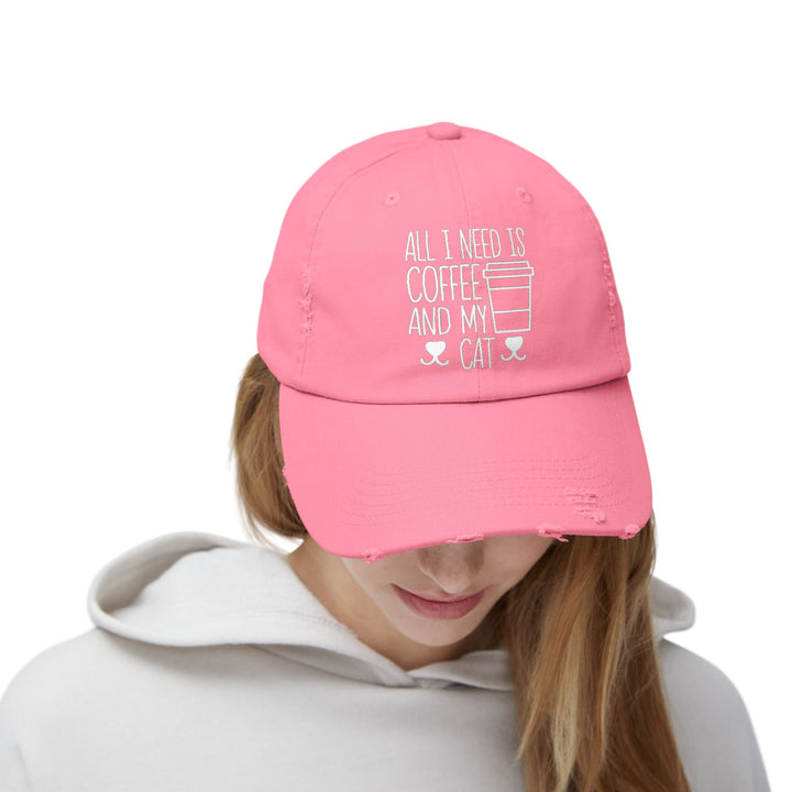 Coffee and My Cat Unisex Distressed Hat
