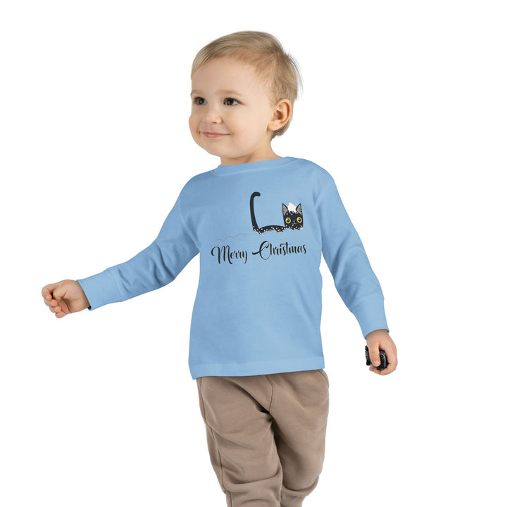 Snowy Christmas Cat Toddler Long Sleeve Tee