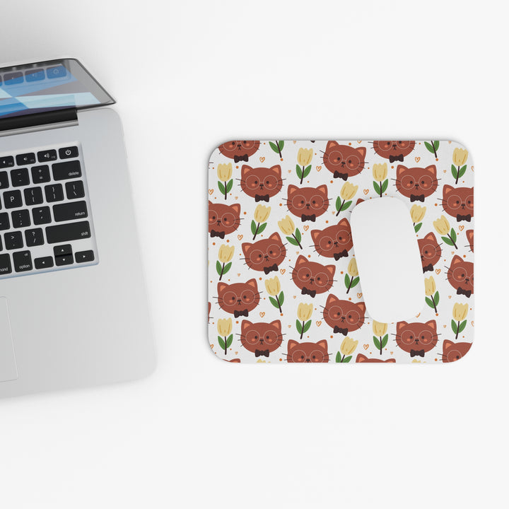 Brown Cat and Tulips Mouse Pad