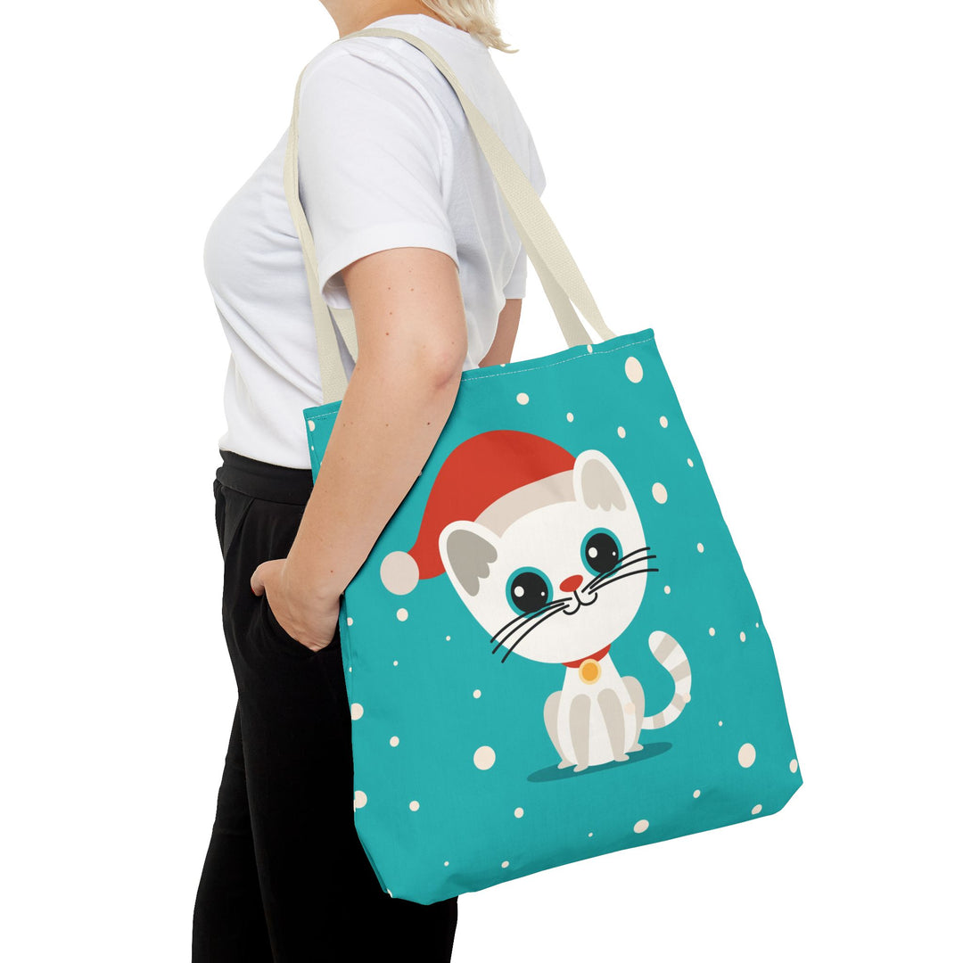 Teal Santa Cat Tote Bag