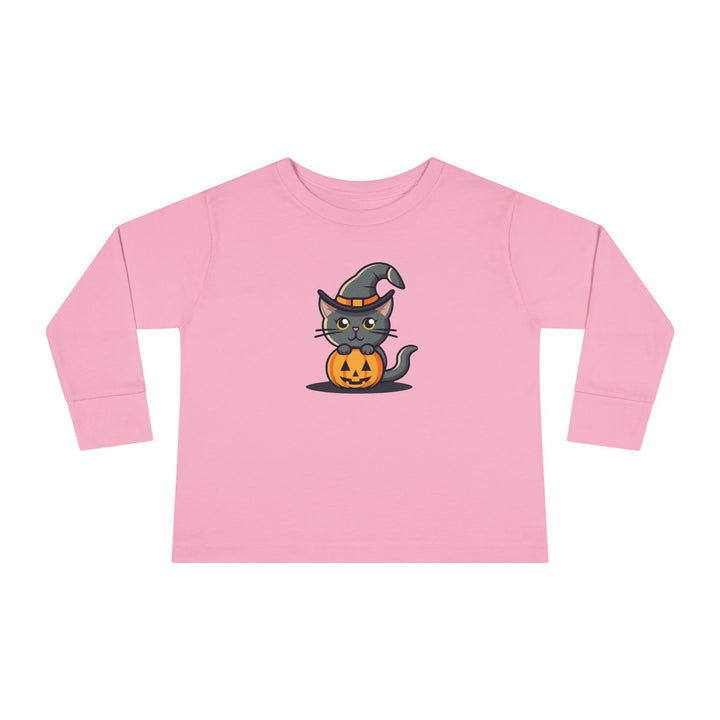 Black Halloween Cat Toddler Long Sleeve Tee