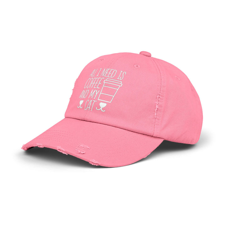 Coffee and My Cat Unisex Distressed Hat