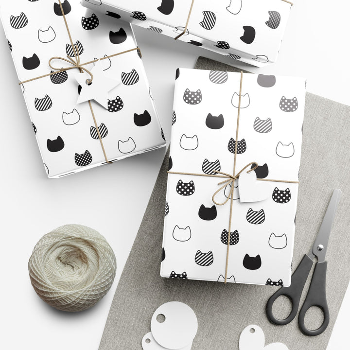 Patterned Black and White Cat Head Gift Wrap