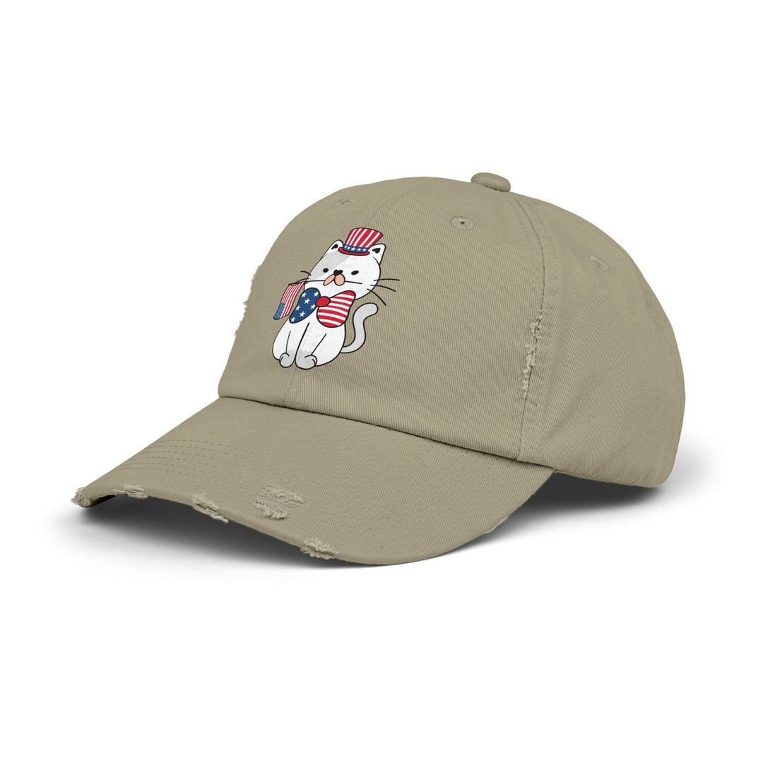 Patriotic Cat Unisex Distressed Hat