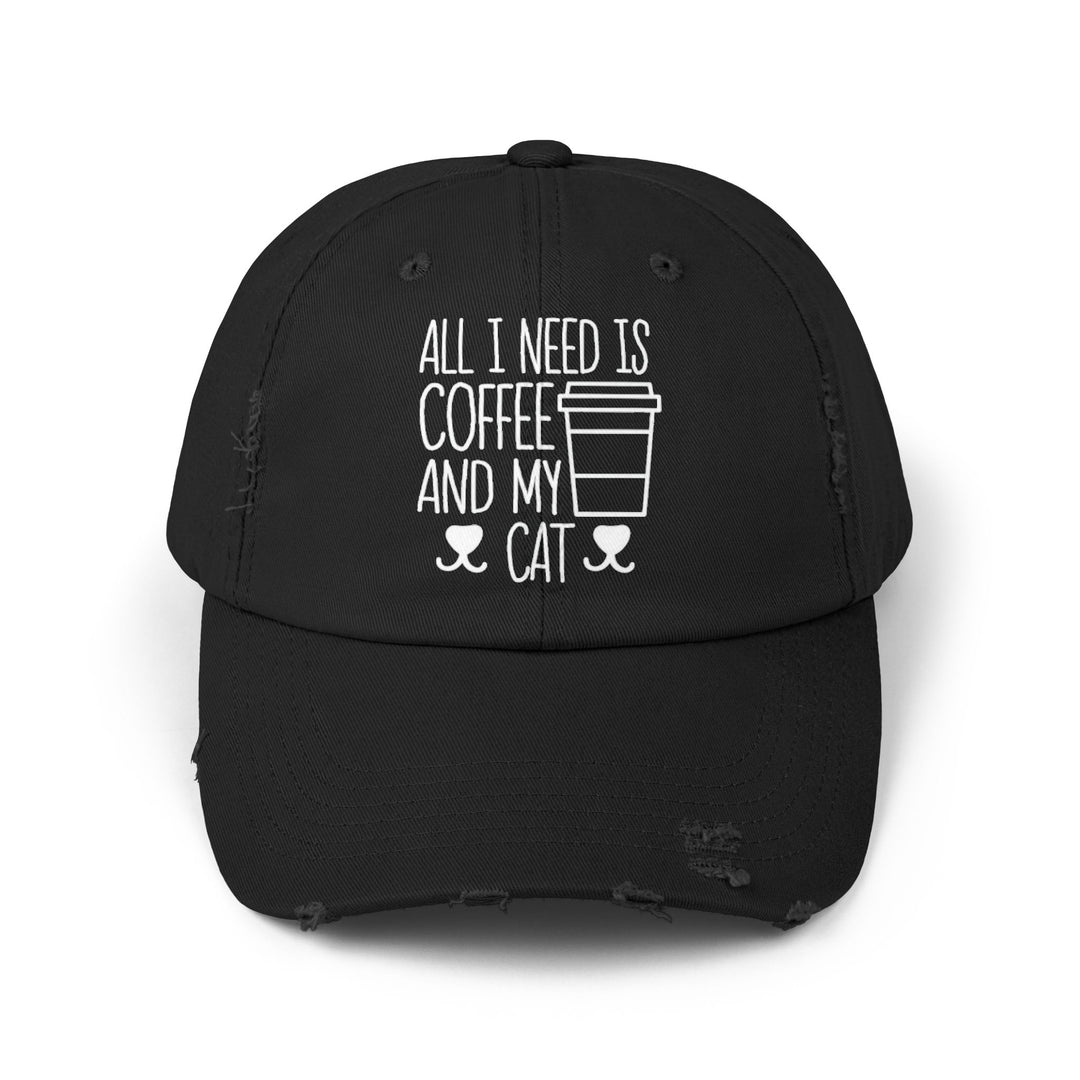Coffee and My Cat Unisex Distressed Hat