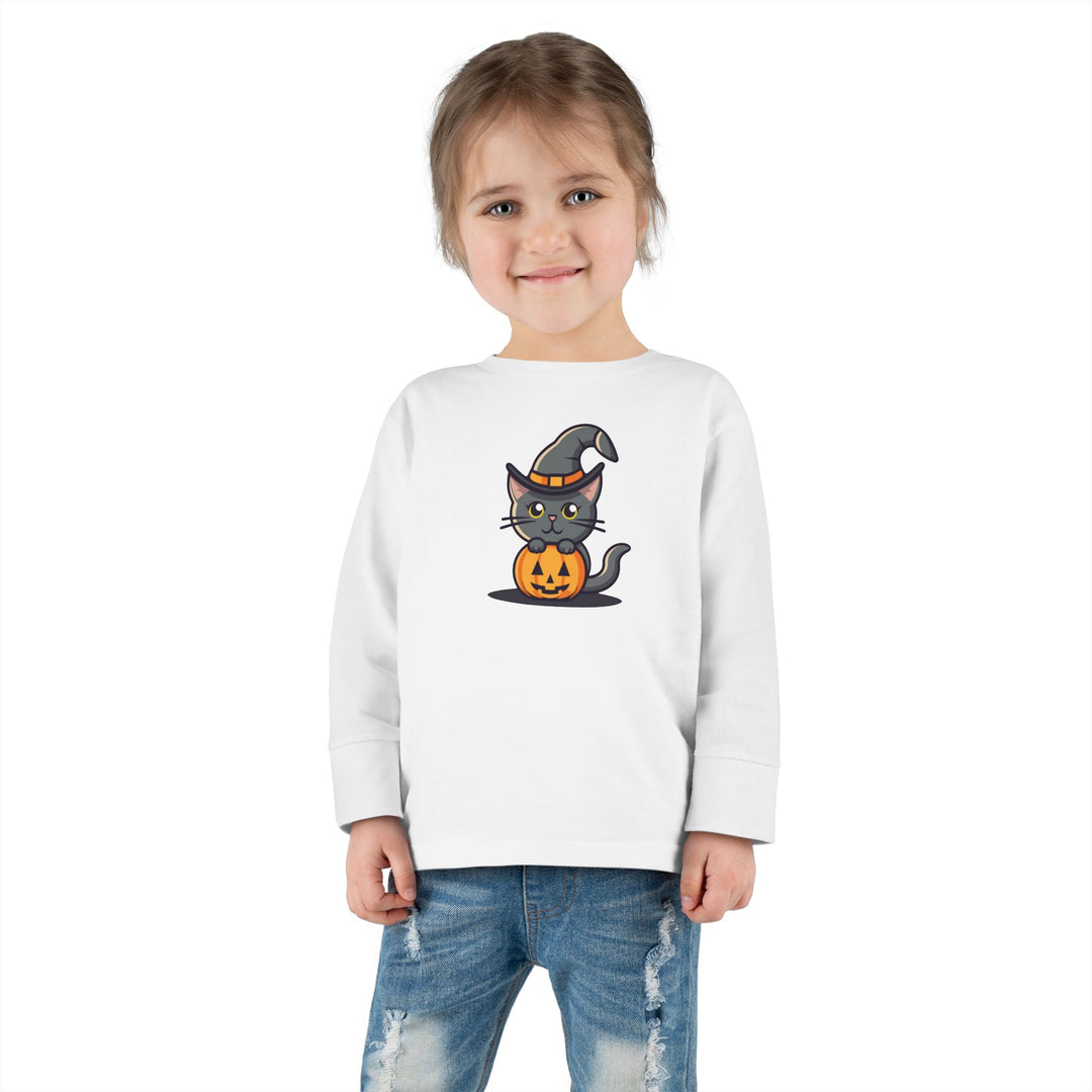 Black Halloween Cat Toddler Long Sleeve Tee