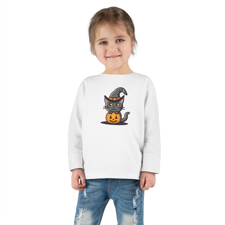 Black Halloween Cat Toddler Long Sleeve Tee