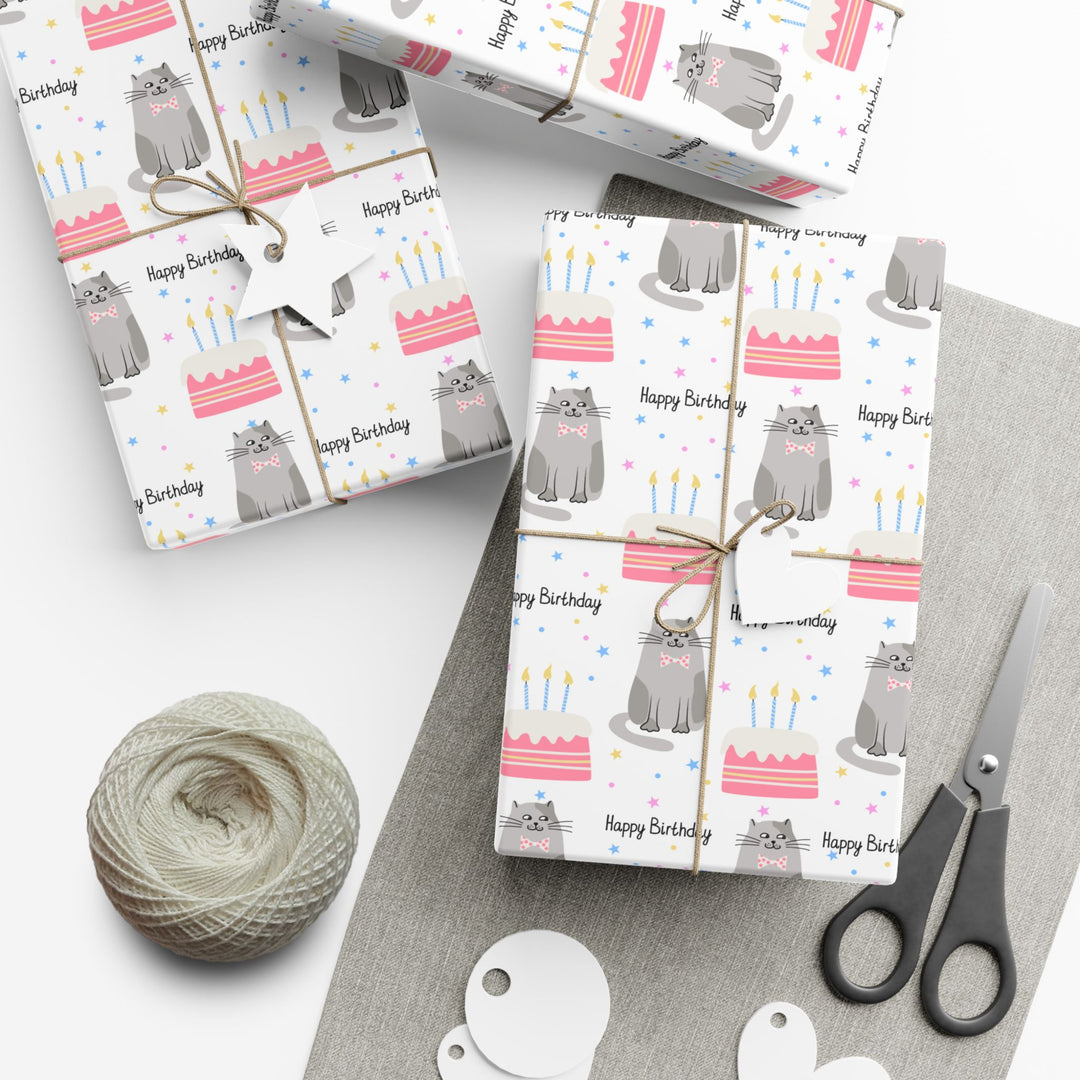 Happy Birthday Gray Cat Gift Wrap