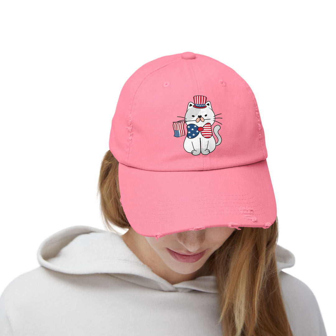 Patriotic Cat Unisex Distressed Hat