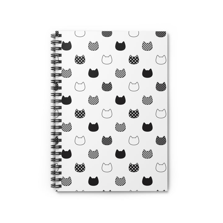 Patterned Black and White Cat Head Spiral Notebook