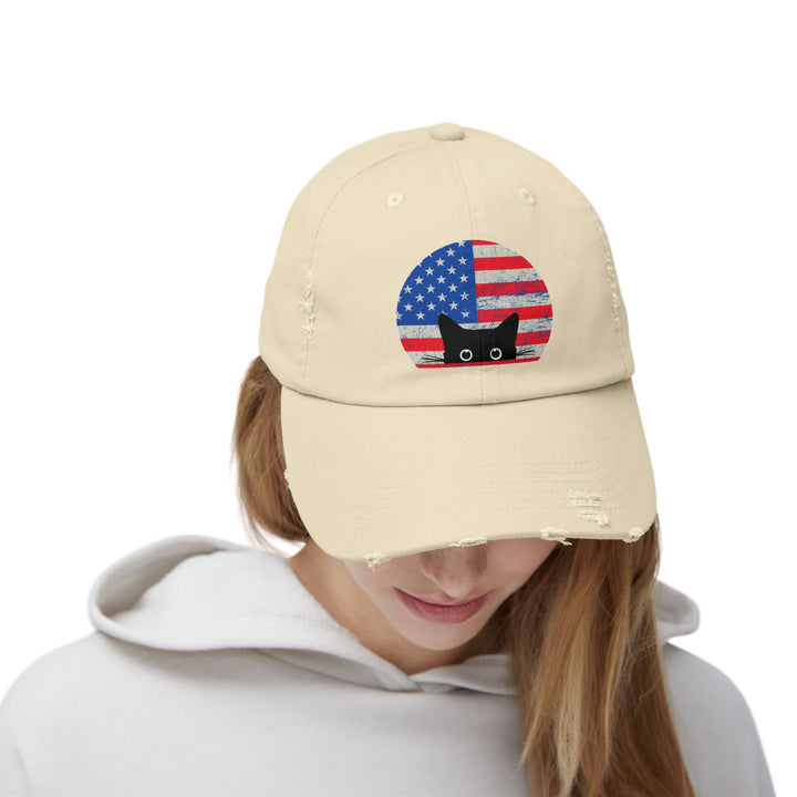 Star Spangled Kitty Unisex Distressed Hat