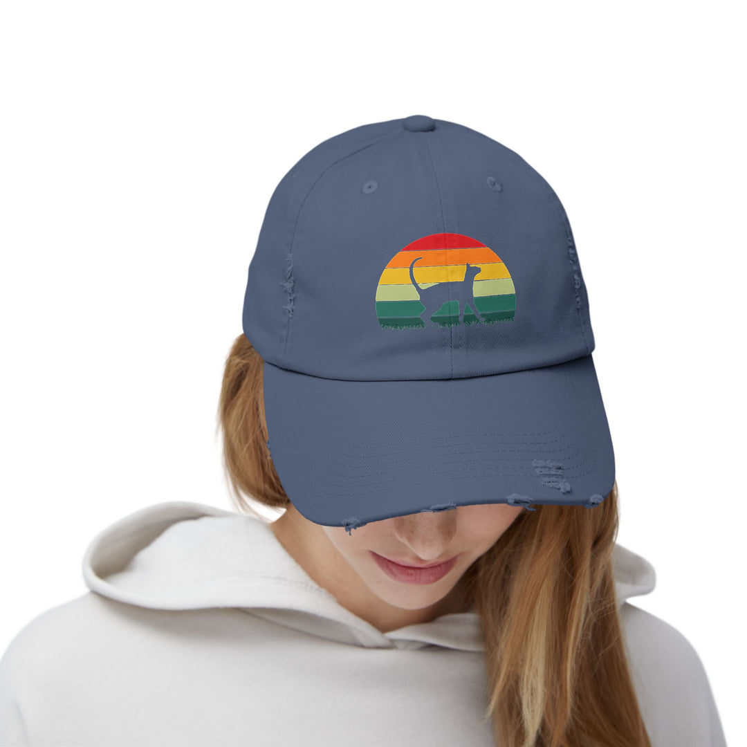 Sunset Cat Unisex Distressed Hat