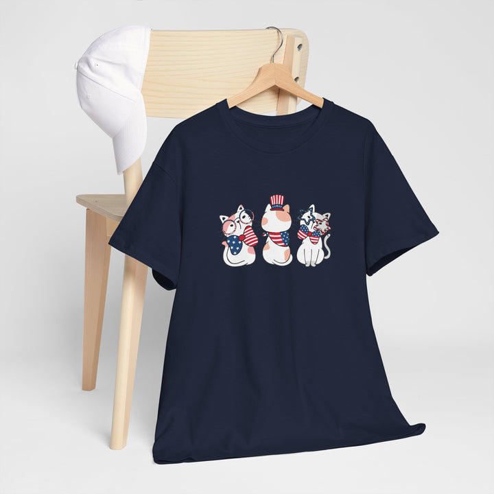 Flag Waving Cats Cotton Tee