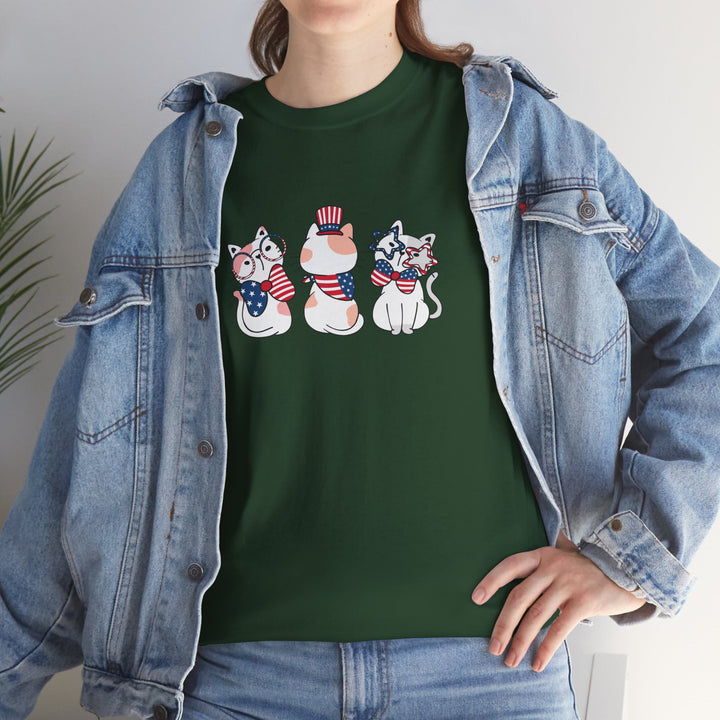 Flag Waving Cats Cotton Tee