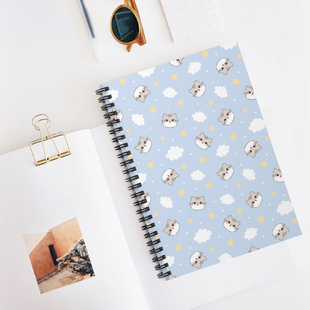 Gray Cat and Clouds Spiral Notebook