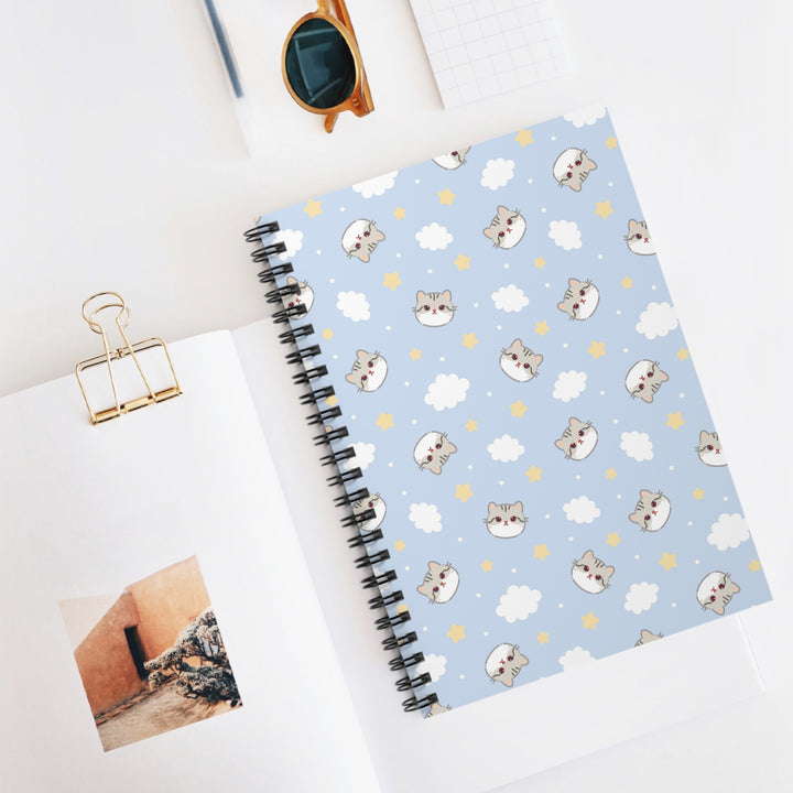 Gray Cat and Clouds Spiral Notebook