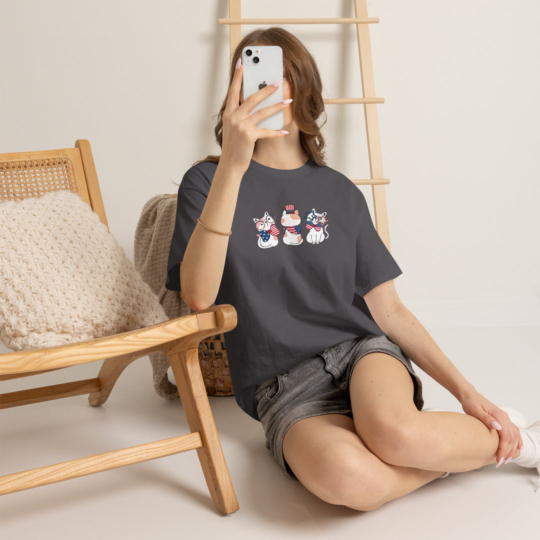 Flag Waving Cats Cotton Tee