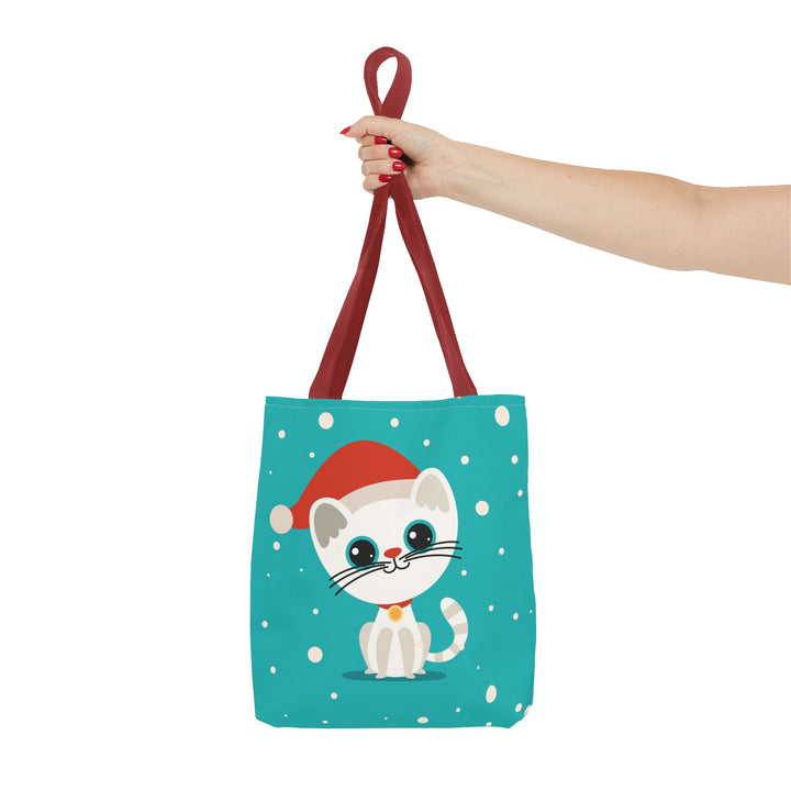 Teal Santa Cat Tote Bag