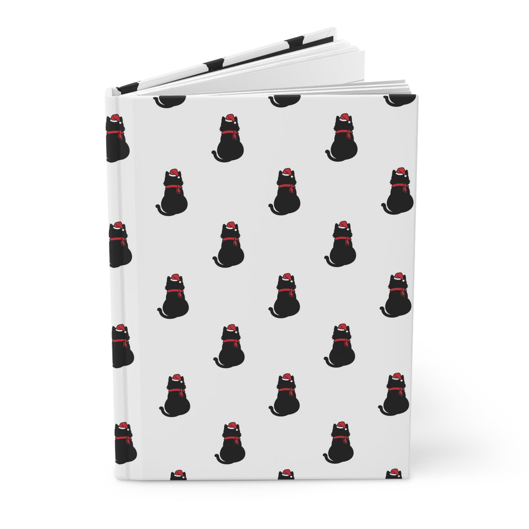 Black Cat in A Santa Hat Hardcover Journal