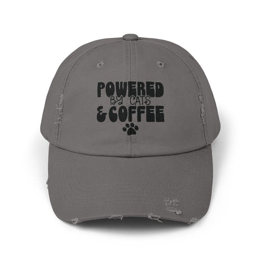 Cats and Coffee Unisex Distressed Hat- Happy Little Kitty