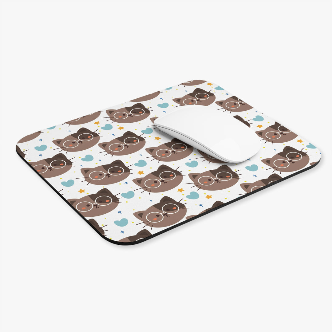 Brown Cat with Glasses Mouse Pad