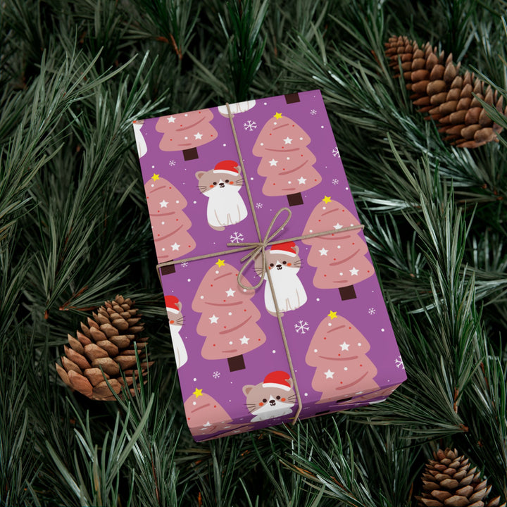 Pink Christmas Tree Cat Gift Wrap