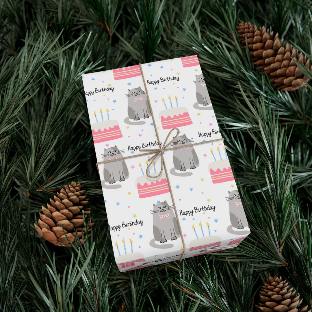 Happy Birthday Gray Cat Gift Wrap