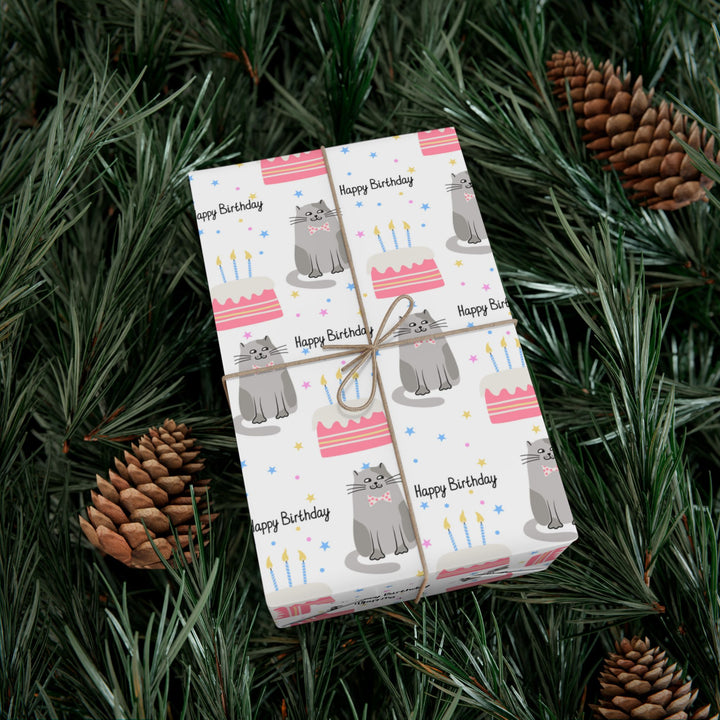 Happy Birthday Gray Cat Gift Wrap