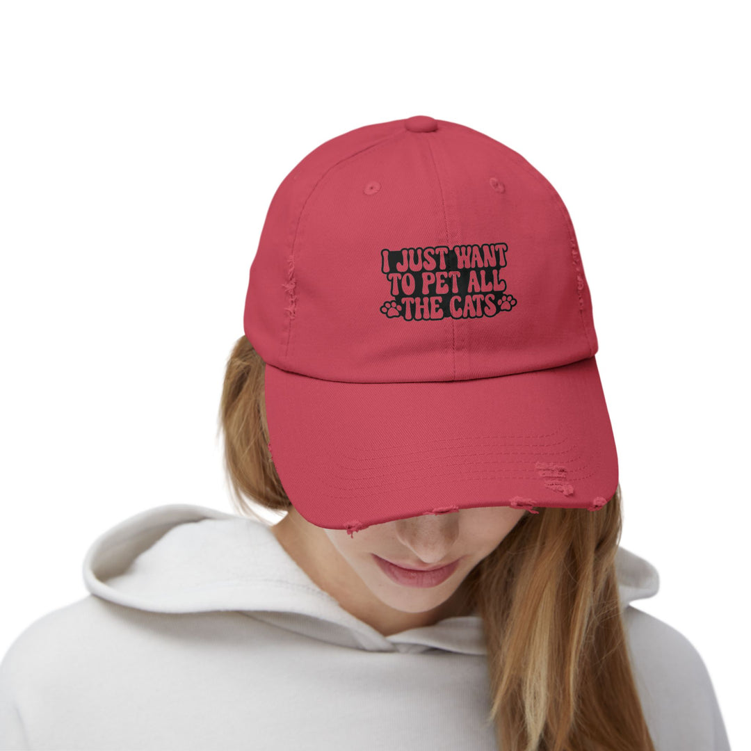 Pet All The Cats Unisex Distressed Hat