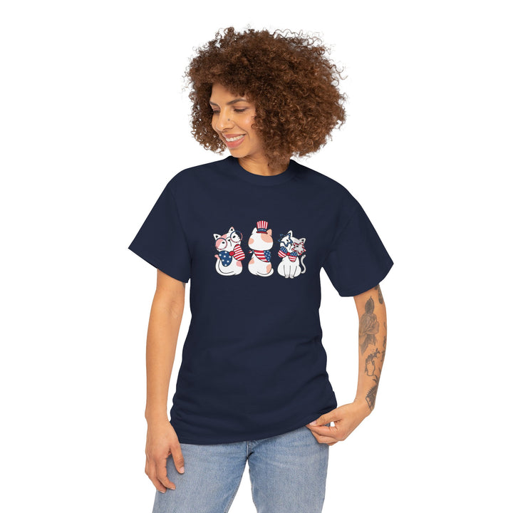 Flag Waving Cats Cotton Tee
